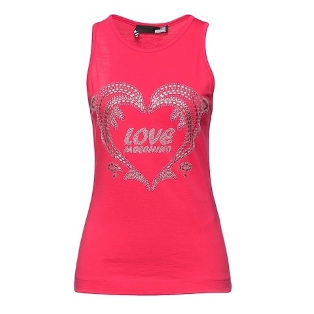 Love Moschino Womens Rhinestone Heart Graphic Tank Top Pink Size 2